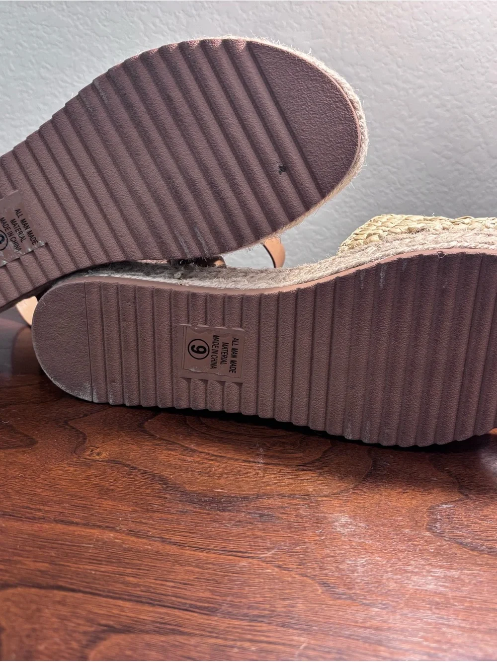 Soda Cream Woven Espadrille Platform Sandal with Brown Ankle Strap